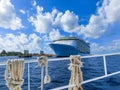 Cozumel, Mexico - May 04, 2018: Royal Carribean cruise ship Oasis of the Seas docked in the Cozumel port during one of Royalty Free Stock Photo