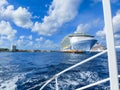 Cozumel, Mexico - May 04, 2018: Royal Carribean cruise ship Oasis of the Seas docked in the Cozumel port during one of Royalty Free Stock Photo