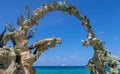 Cozumel sea promenade and waterfront Malecon with statues, sculptures, cafes, restaurants and scenic ocean views of Royalty Free Stock Photo