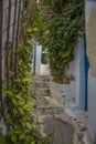 Cozy alley with stairs in Athens quarter Anafiotika