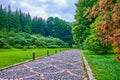 The cozy allyway in scenic landscape garden, Sofiyivsky Park in Uman, Ukraine