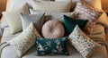 A cozy arrangement of decorative pillows Royalty Free Stock Photo