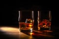 Cozy atmospehere with two whiskey glasses. Created with Generative AI technology