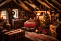 A cozy attic with old trunks filled with vintage Christmas decorations and memories Royalty Free Stock Photo