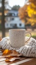 Cozy Autumn Afternoon with Spiced Apple Tea and Knitted Blanket Royalty Free Stock Photo