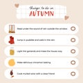 Cozy autumn checklist with things to do in autumn or fall and enjoy season at full. Scrapbook blank template with hygge clip arts