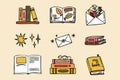 Cozy autumn doodle set of autumn reading cozy books, hand drawn warm rustic style Royalty Free Stock Photo