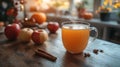Cozy Autumn Drink with Apples and Cinnamon in a Warm Kitchen Setting Royalty Free Stock Photo