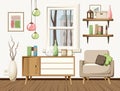 Cozy autumn living room interior. Vector illustration