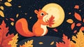 Autumn night squirrel watching the moon Royalty Free Stock Photo