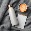 Cozy Autumn Vibes Coffee Notebook and Water Bottle Royalty Free Stock Photo