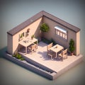 Cozy backyard area with wooden fence, dining table and decoration, ai generated