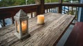 Cozy Balcony Evening With Warm Candle Light and Distant Ocean View Royalty Free Stock Photo