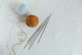 Cozy Ball Of Yarn And Needles For Knitting. Background For Handmade And Slow Homelife