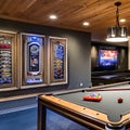 11 A cozy basement game room with a pool table, dartboard, and vintage arcade games2, Generative AI