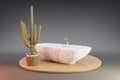 cozy bathbutb with cactus on wooden podest on infinite background 3D Illustration