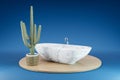 cozy bathbutb with cactus on wooden podest on infinite background 3D Illustration