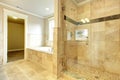 Cozy bathroom with tub and glass door shower Royalty Free Stock Photo