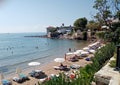 Cozy bay and people on the beach in Side. Turkey