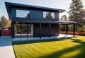 Cozy beautiful house in barnhouse style. Wood, red brick and black metal were used in construction Royalty Free Stock Photo