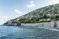 Cozy beautiful houses in the dense greenery of trees by the sea