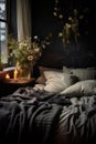 Cozy Bed With Blanket and Flower Vase Royalty Free Stock Photo