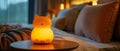 Cozy Bedroom Ambiance with Cat-Shaped Nightlight. Concept Cozy Bedroom, Ambiance, Cat-Shaped