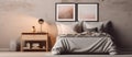 Cozy bedroom with bed and nightstand Royalty Free Stock Photo