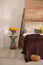 Cozy bedroom interior inspired by autumn color scheme