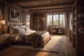 Cozy bedroom interior in Swiss chalet