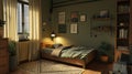 Cozy bedroom in a modern apartment, single bed, detailed, small room Royalty Free Stock Photo