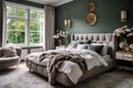 Cozy bedroom modern interior, painted walls room Royalty Free Stock Photo