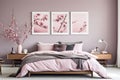 Cozy bedroom modern interior, painted walls room Royalty Free Stock Photo