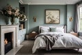 Cozy bedroom modern interior, painted walls room Royalty Free Stock Photo