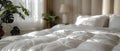 Concept Bedroom Decor, Interior Design, White Bedding Cozy Bedroom Oasis with Crisp White Bedding Royalty Free Stock Photo