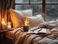 Evening Self-Care: Cozy Bedside Routine with Journal, Lavender, and Candles Royalty Free Stock Photo