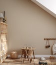 Cozy beige children room interior background