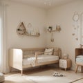 Cozy beige children room interior background,