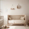 Cozy beige children room interior background,