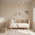 Cozy beige children room interior background,