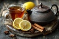 Cozy Beverage: Tea, Lemon, and Cinnamon for Relaxation Royalty Free Stock Photo