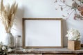 Rustic Frame Mockup with Pampas Grass and Dried Flowers Royalty Free Stock Photo