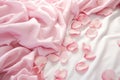 A cozy blanket with scattered rose petals Valentine Day background