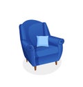 Cozy blue armchair with a pillow on an isolated white background. Vector illustration of a home chair for the interior Royalty Free Stock Photo