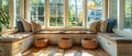 Cozy breakfast nook with a built-in bench and natural light Royalty Free Stock Photo