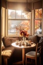 cozy breakfast nook with morning sunlight