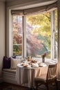 a cozy breakfast nook with a window view