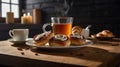 Warm Cinnamon Rolls and Hot Tea: Cozy Morning Still Life Royalty Free Stock Photo