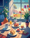 Cozy Breakfast Setting with Scenic View and Fresh Pastries