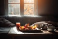 Cozy breakfast tray sofa. Generate Ai